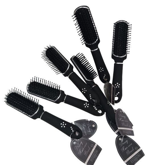 Pro Salon Flat Hair Brush TEASE STYLING Black RHINESTONES Handle Fancy 7" Hairdo - Picture 10 of 10